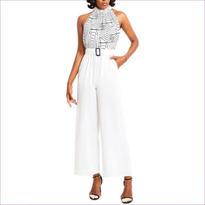 - Geode White Halter Neck Buckle Belted Jumpsuit - womens jumpsuit at TFC&H Co.