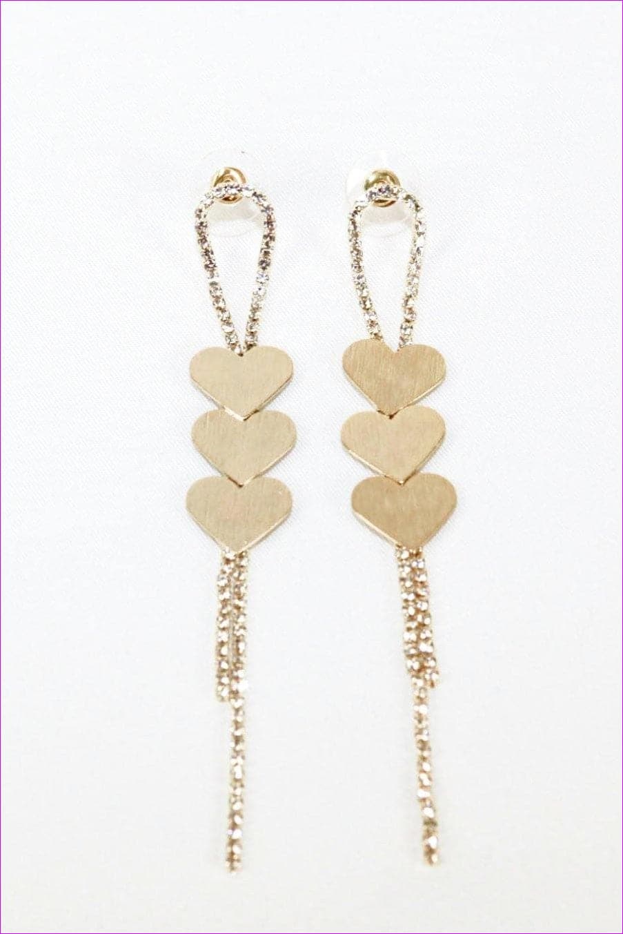 Gold - Gold Plated Hearts Threader Earrings - earrings at TFC&H Co.