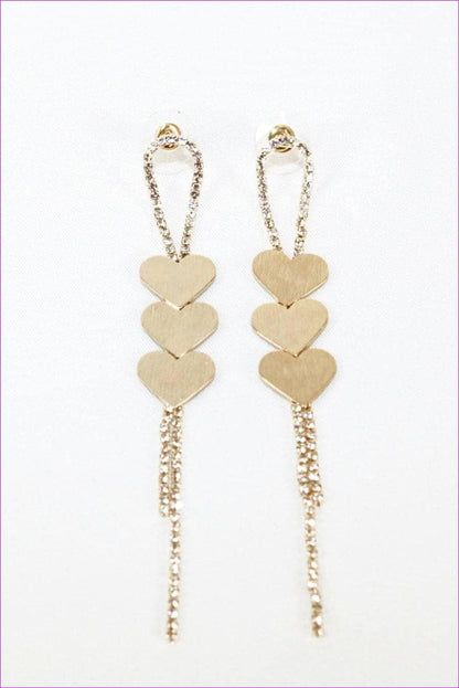 Gold Gold Plated Hearts Threader Earrings - earrings at TFC&H Co.