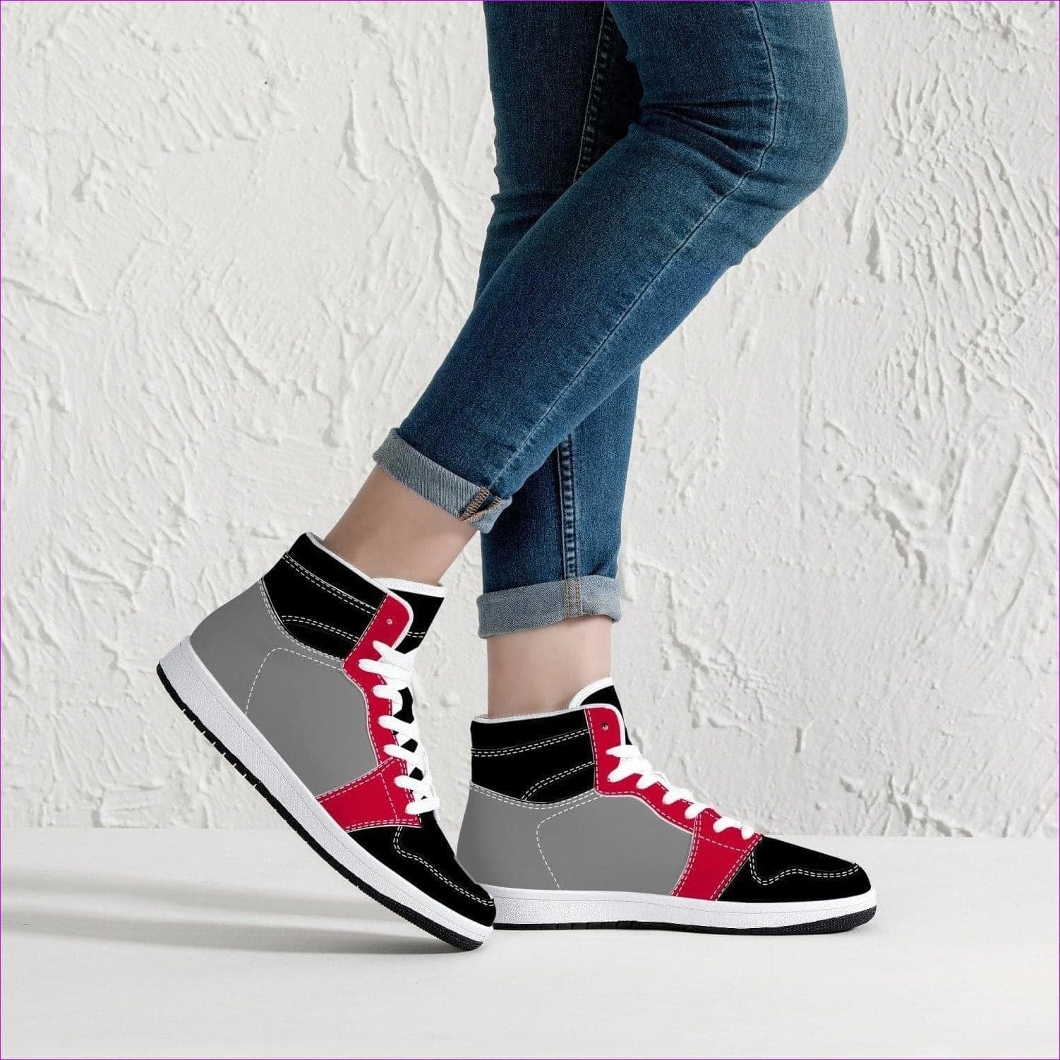 Grey Fire High-Top Leather Sneakers - unisex shoe at TFC&H Co.