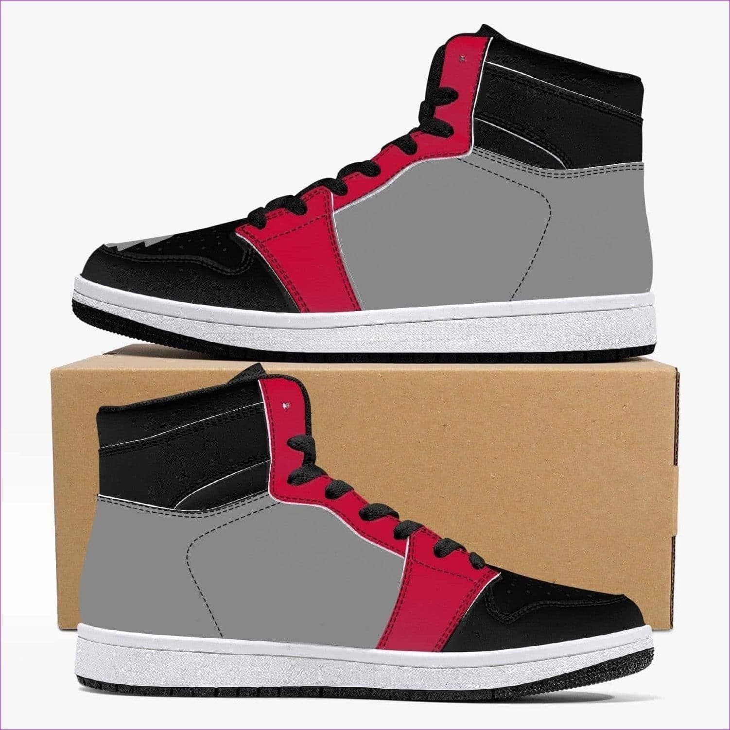 Black - Grey Fire High-Top Leather Sneakers - unisex shoe at TFC&H Co.