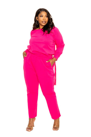 HOT PINK - Grommet Detail Lounge Sets Voluptuous (+) Plus Size -3 colors- Ships from The US - womens top & pants set at TFC&H Co.