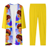 Yellow - Grunge Fro Women's Long Sleeve Cardigan and Leggings Outfit Set - womens top & legging set at TFC&H Co.
