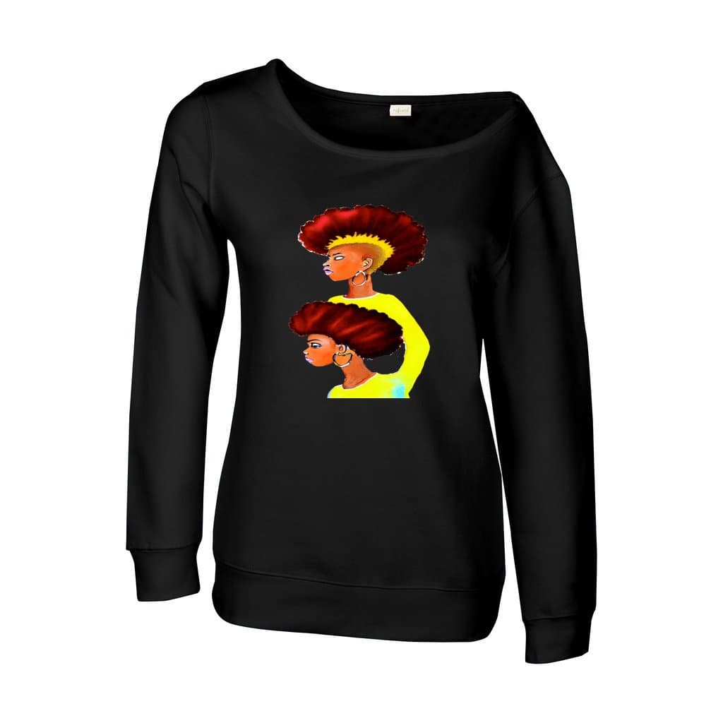 Black - Grunge Fro Women's Off Shoulder Sweatshirt - 2 colors - womens sweatshirt at TFC&H Co.