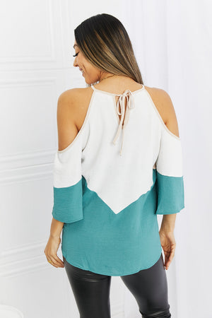 - Hailey & Co Full Size Color Block Cold-Shoulder Blouse - Ships from The US - womens shirt at TFC&H Co.