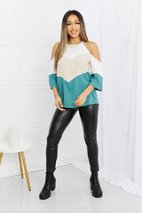WHITE/GREEN - Hailey & Co Full Size Color Block Cold-Shoulder Blouse - Ships from The US - womens shirt at TFC&H Co.