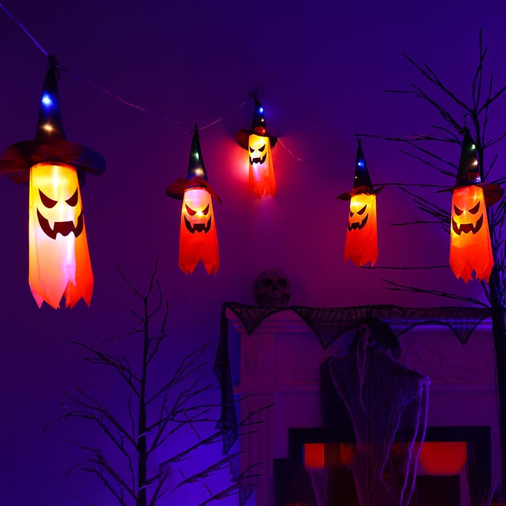Orange Halloween Ghost Light String - Halloween LED Light String at TFC&H Co.