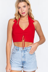 RED GLOW - Halter Ruched Cropped Knit Top -6 colors - Ships from the US - womens halter top at TFC&H Co.