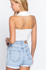 OFF WHITE - Halter Ruched Cropped Knit Top -6 colors - Ships from the US - womens halter top at TFC&H Co.