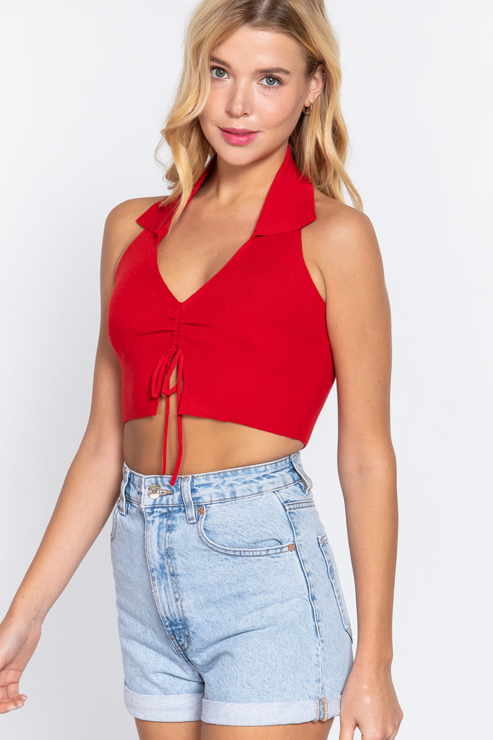 Halter Ruched Cropped Knit Top -6 colors - Ships from the US - women's halter top at TFC&H Co.
