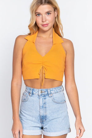MANGO SHERBET Halter Ruched Cropped Knit Top -6 colors - Ships from the US - women's halter top at TFC&H Co.