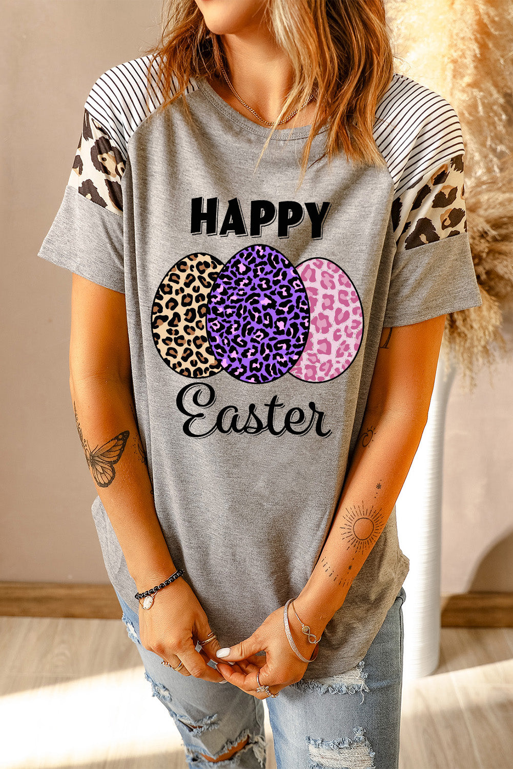 HAPPY EASTER Leopard Graphic Raglan Sleeve Tee - women's t-shirt at TFC&H Co.