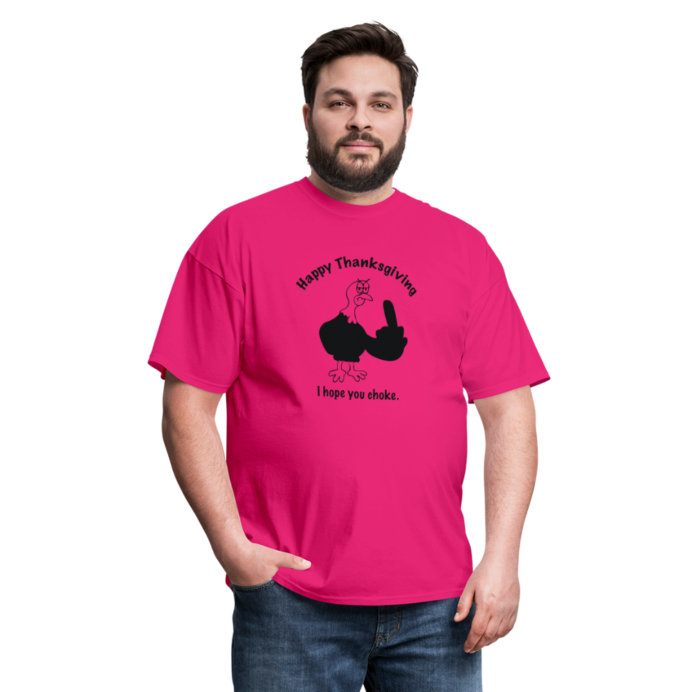 fuchsia - Happy Thanksgiving Unisex Classic T-Shirt - Unisex Classic T-Shirt | Fruit of the Loom 3930 at TFC&H Co.