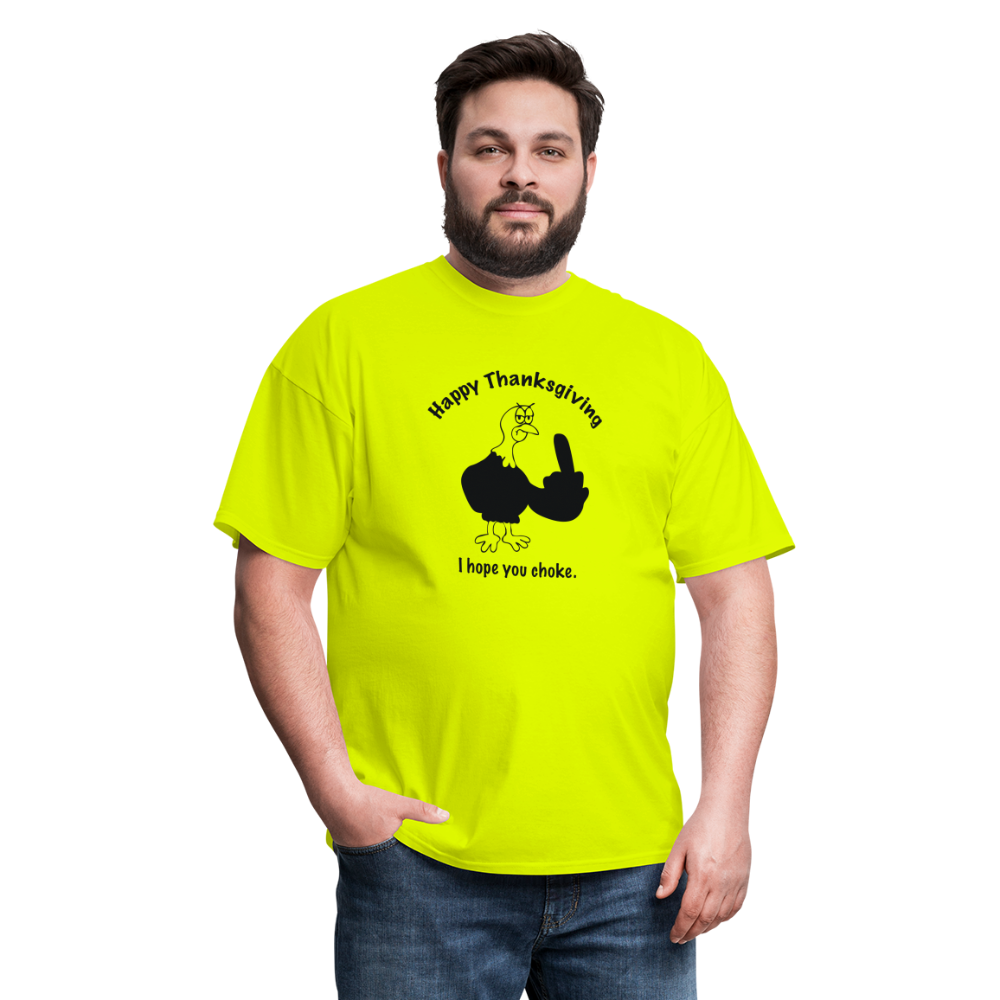 safety green - Happy Thanksgiving Unisex Classic T-Shirt - Unisex Classic T-Shirt | Fruit of the Loom 3930 at TFC&H Co.