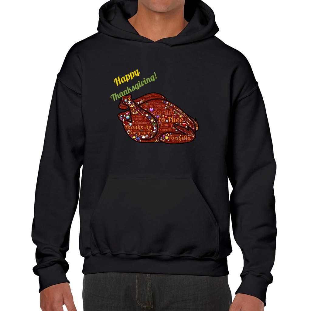 Black - Happy Thanksgiving Word Cloud Unisex Heavy Blend Hooded Sweatshirt - unisex hoodie at TFC&H Co.