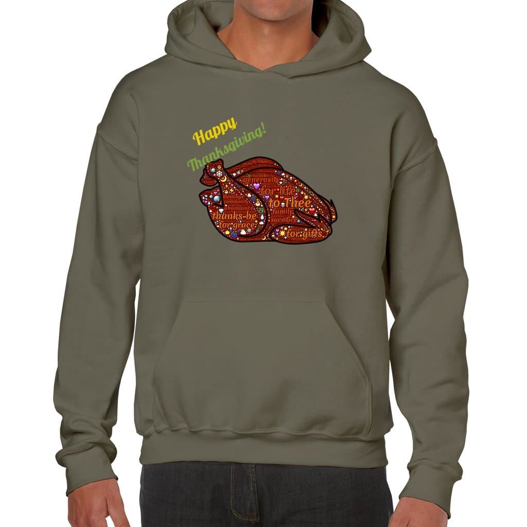 Military Green - Happy Thanksgiving Word Cloud Unisex Heavy Blend Hooded Sweatshirt - unisex hoodie at TFC&H Co.