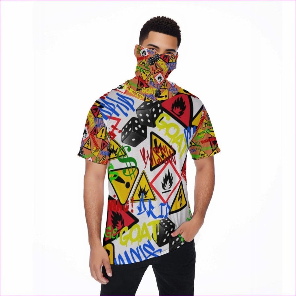 multi-colored Hazard Men's T-Shirt With Mask - men's t-shirt with hood & face mask at TFC&H Co.