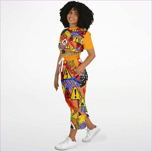 Hazard Womens Premium Crop Top & Skirt Set - Fashion Cropped Short Sleeve Sweatshirt and Long Pocket Skirt Set – AOP at TFC&H Co.