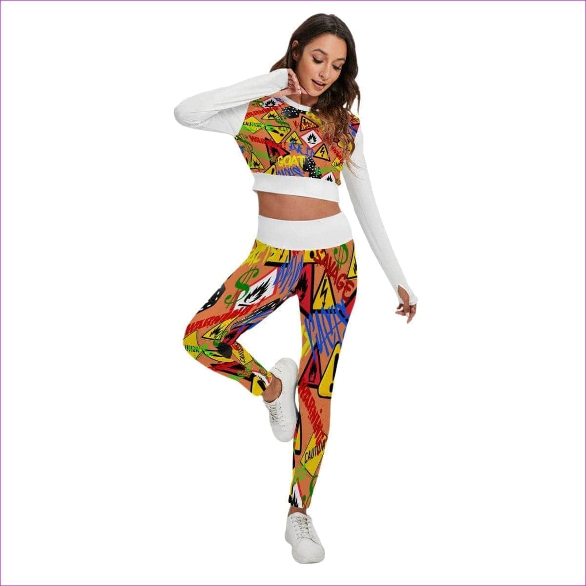 White - Hazard Womens Sport Set With Backless Top And Leggings - womens top & leggings set at TFC&H Co.