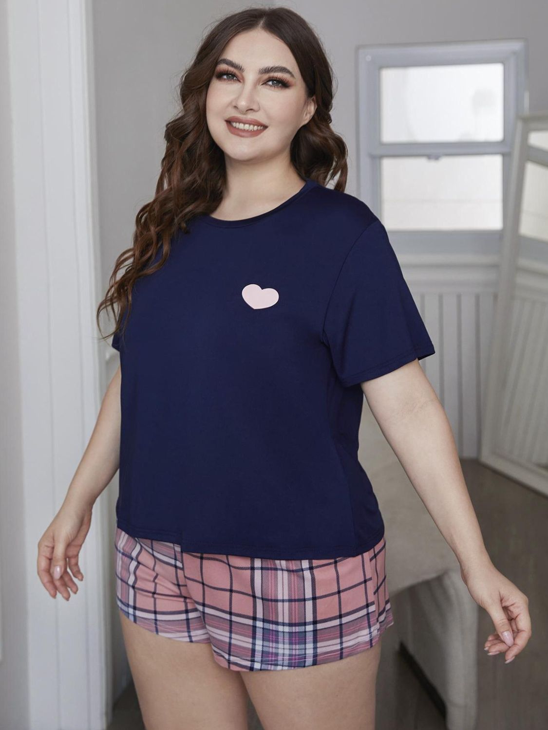 - Heart Plus Size Top and Plaid Shorts for Women - womens short set at TFC&H Co.
