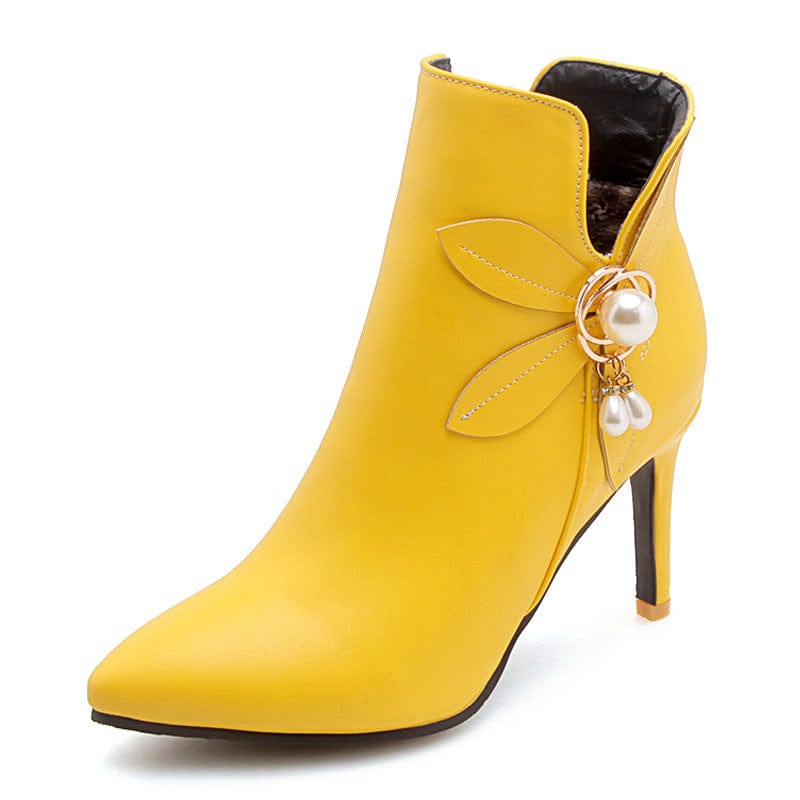 Yellow - High Heel Ankle Boots - womens boots at TFC&H Co.