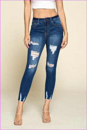 Dark Wash High Rise Destruction Jeans - women's jeans at TFC&H Co.