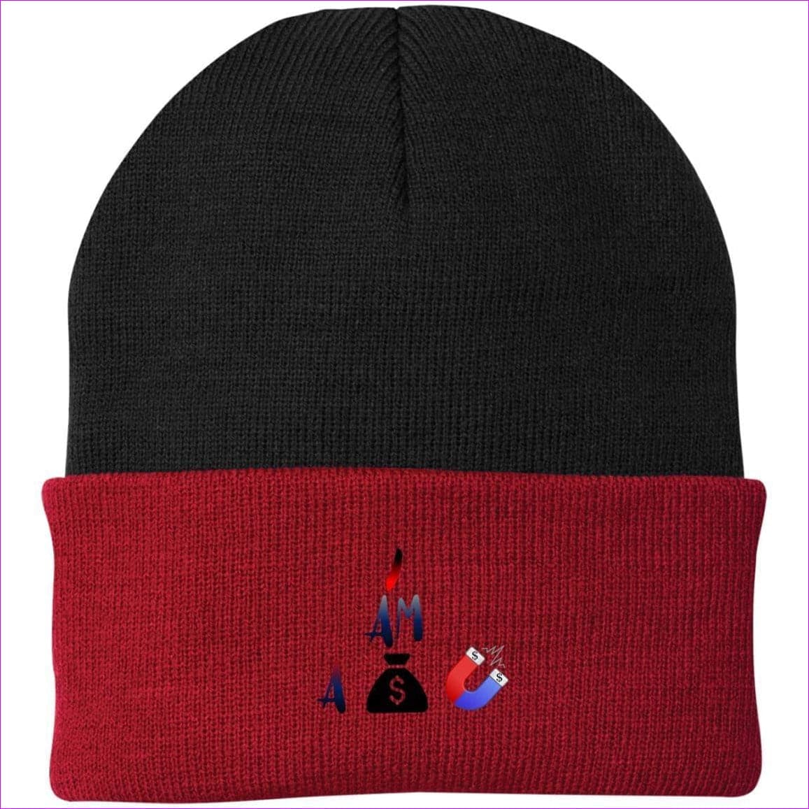 I Am A Money Magnet Knit Cap Athletic Red/Black One Size - I Am A Money Magnet Embroidered Caps & Beanies - Hat at TFC&H Co.