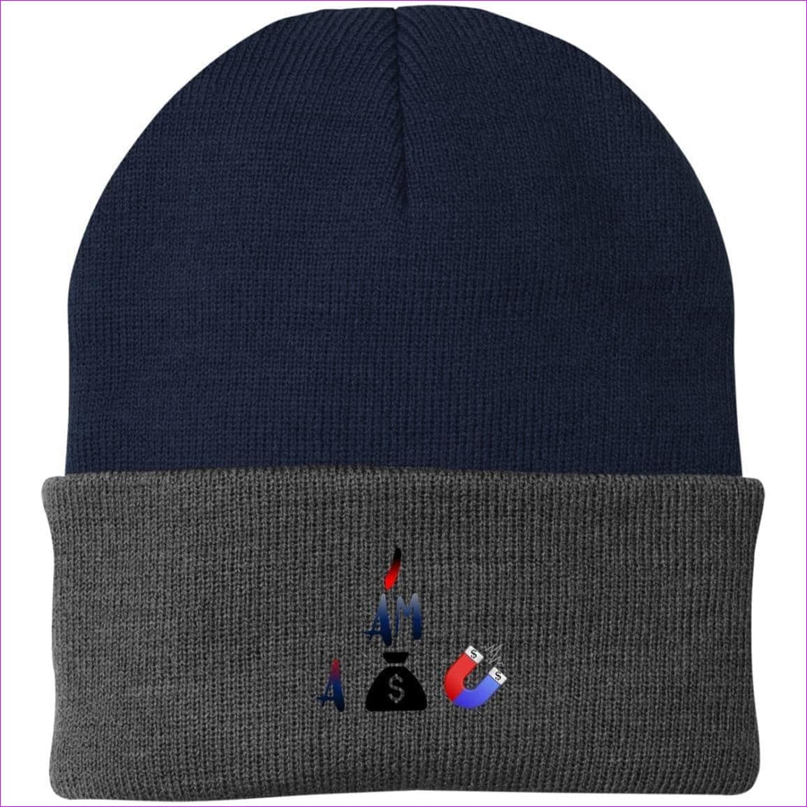 I Am A Money Magnet Knit Cap Navy Athletic Oxford One Size - I Am A Money Magnet Embroidered Caps & Beanies - Hat at TFC&H Co.