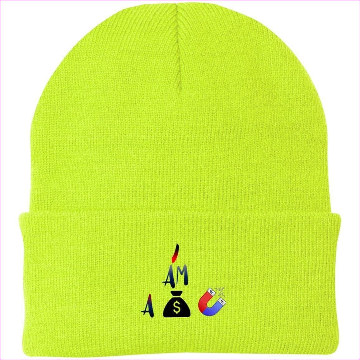 I Am A Money Magnet Knit Cap Neon Yellow One Size - I Am A Money Magnet Embroidered Caps & Beanies - Hat at TFC&H Co.