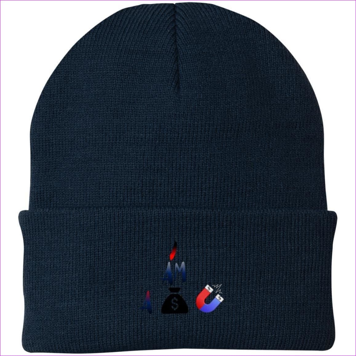 I Am A Money Magnet Knit Cap Navy One Size I Am A Money Magnet Embroidered Caps & Beanies - Hat at TFC&H Co.