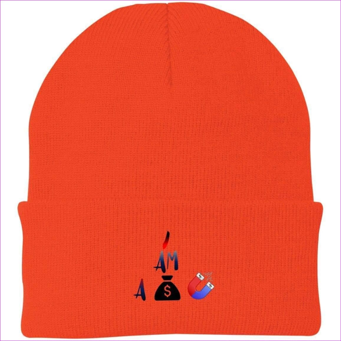 I Am A Money Magnet Knit Cap Athletic Orange One Size - I Am A Money Magnet Embroidered Caps & Beanies - Hat at TFC&H Co.