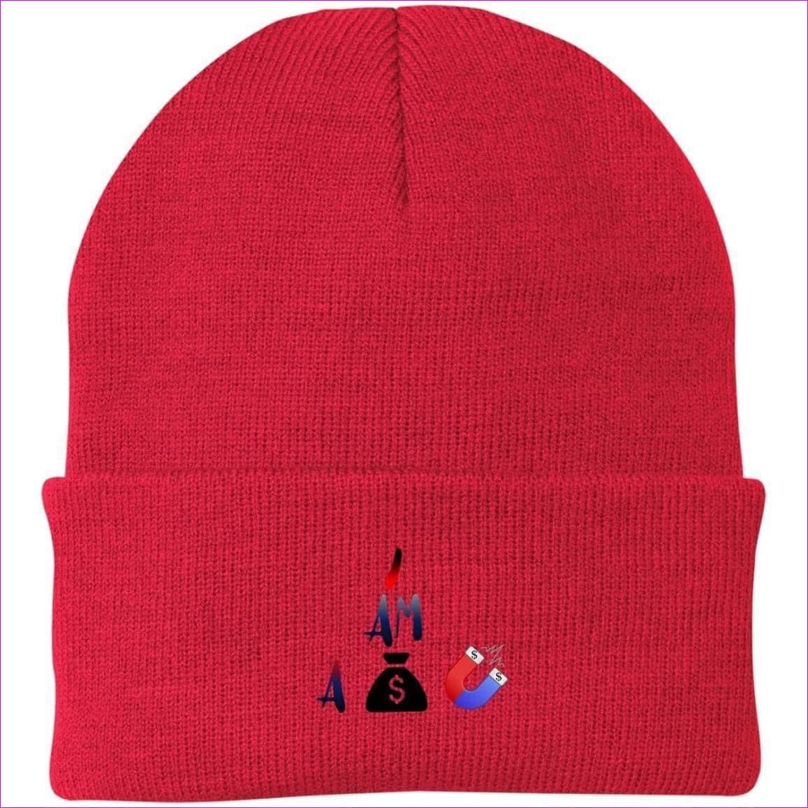 I Am A Money Magnet Knit Cap Athletic Red One Size - I Am A Money Magnet Embroidered Caps & Beanies - Hat at TFC&H Co.