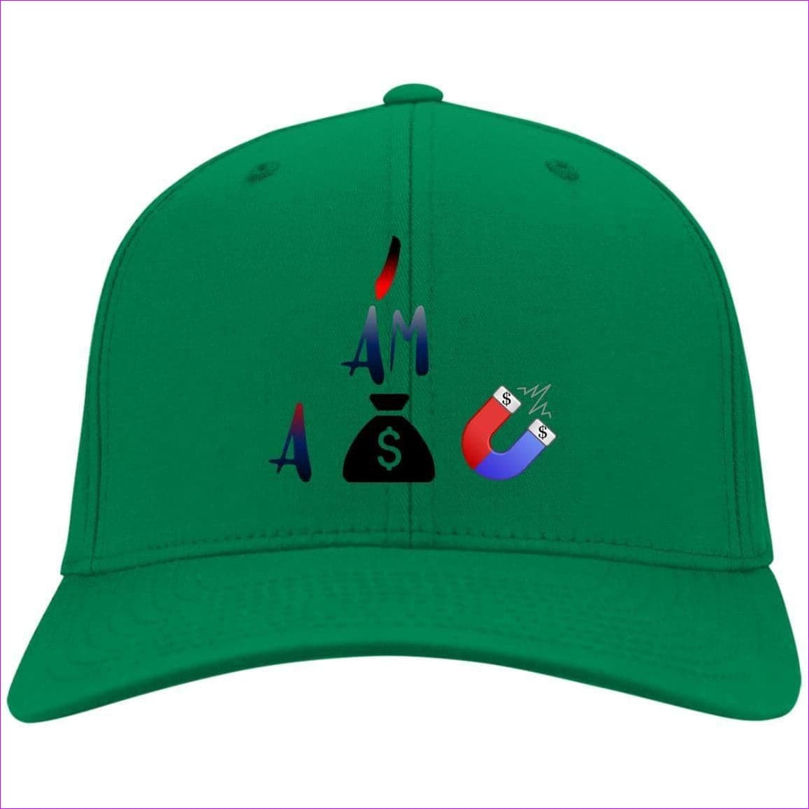 I Am A Money Magnet Twill Cap Kelly Green One Size - I Am A Money Magnet Embroidered Caps & Beanies - Hat at TFC&H Co.