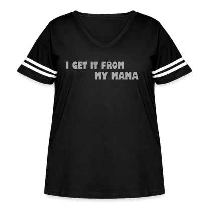 black/white I Get It from My Mama Glitz Print Women's Curvy Vintage Sport T-Shirt - Women's Curvy Vintage Sport T-Shirt | LAT Apparel 3837 at TFC&H Co.