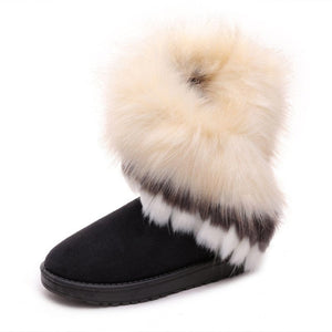 Black - Imitated Rabbit Fur Women's Snow Boots - womens boots at TFC&H Co.