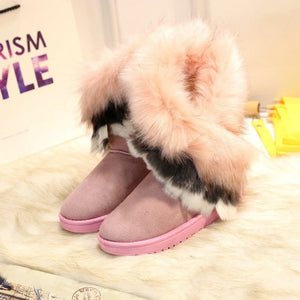 Pink - Imitated Rabbit Fur Women's Snow Boots - womens boots at TFC&H Co.