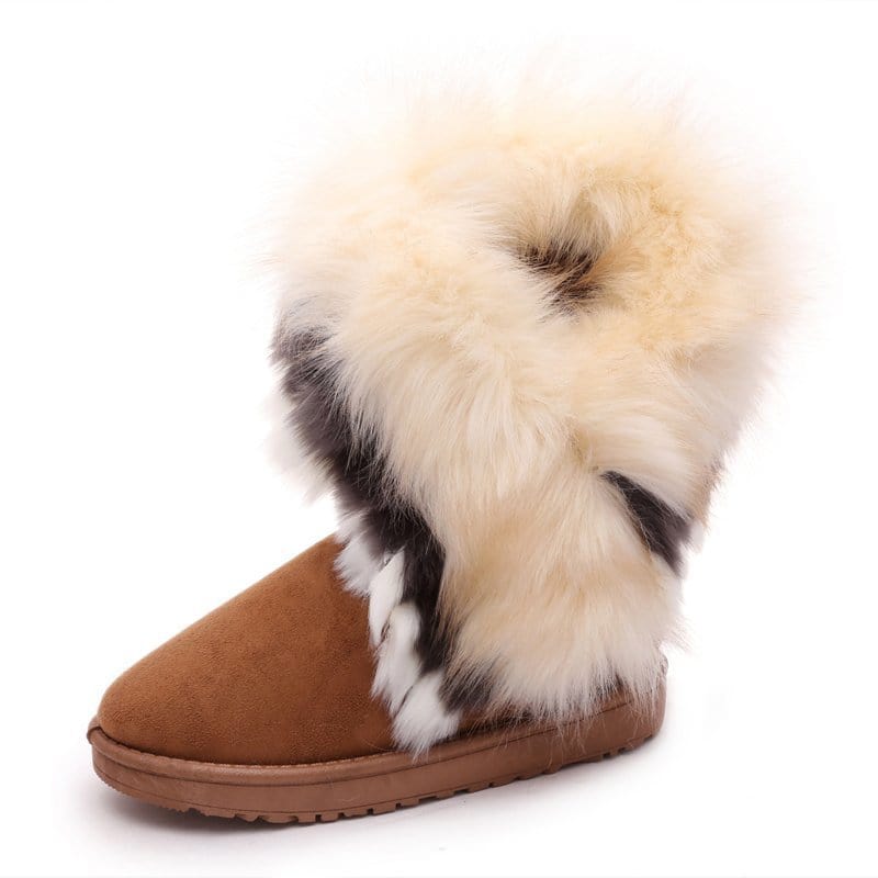 Brown - Imitated Rabbit Fur Women's Snow Boots - womens boots at TFC&H Co.