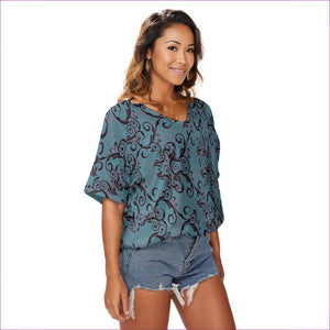 - Intricate Womens Bat Sleeves V-Neck Blouse - womens blouse at TFC&H Co.