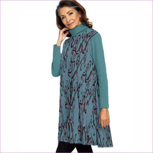 blue Intricate Womens High Neck Dress With Long Sleeve - women's dress at TFC&H Co.