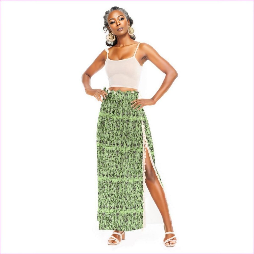 green Intricate Womens Side Split Skirt - Green - women's skirt at TFC&H Co.