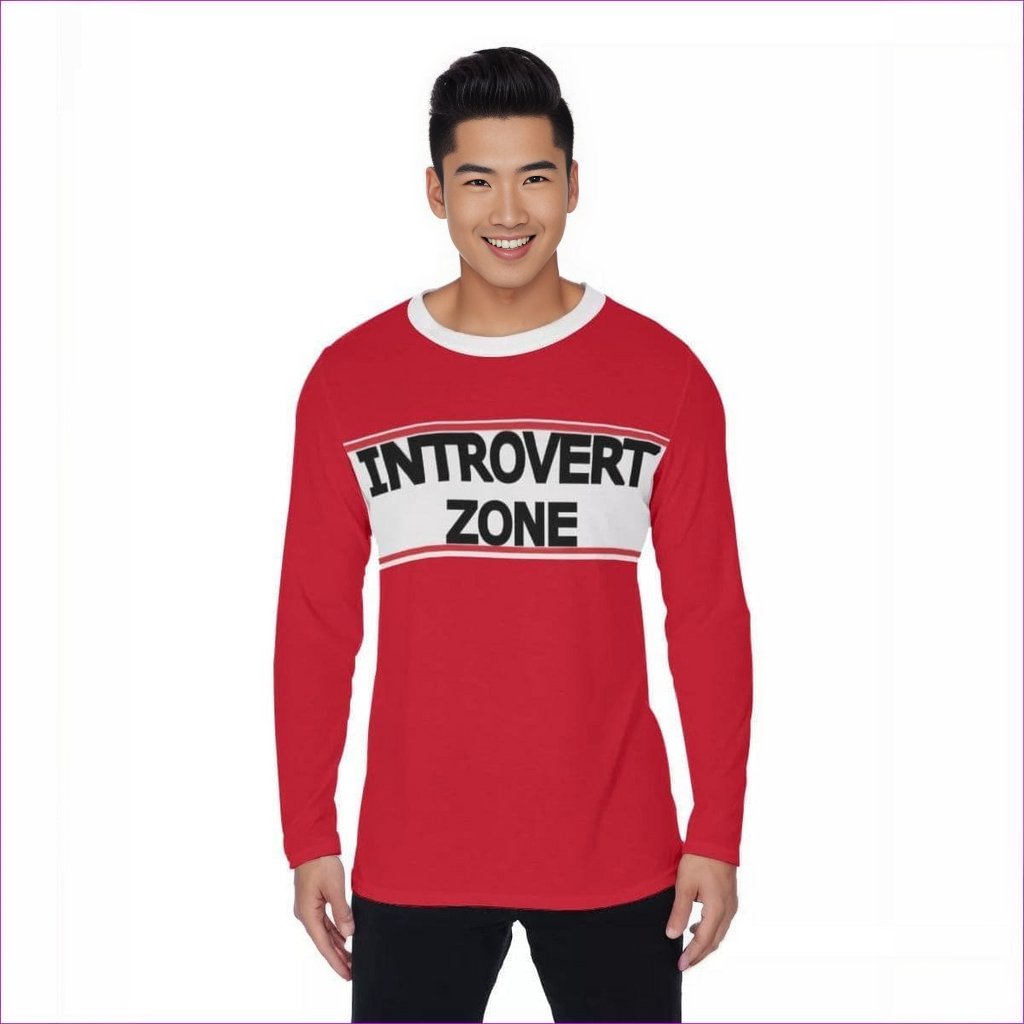 Introvert Zone Men's Long Sleeve T-Shirt - Red - men's t-shirt at TFC&H Co.