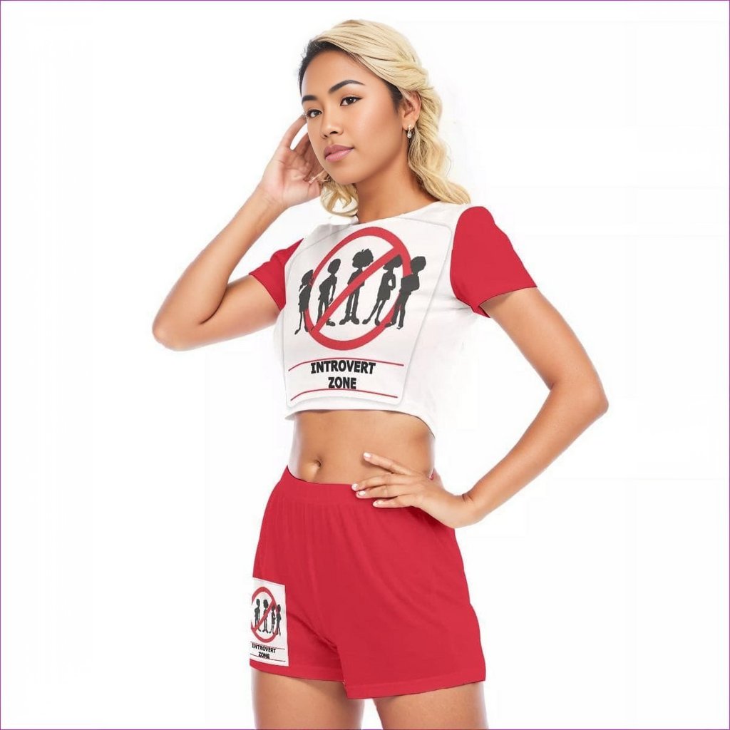 Introvert Zone Womens Short Sleeve Cropped Top Short Set - women's top & short set at TFC&H Co.