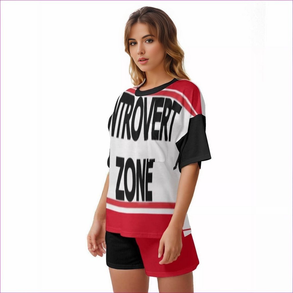 Introvert Zone Womens T-shirt Short Set - women's top & short set at TFC&H Co.