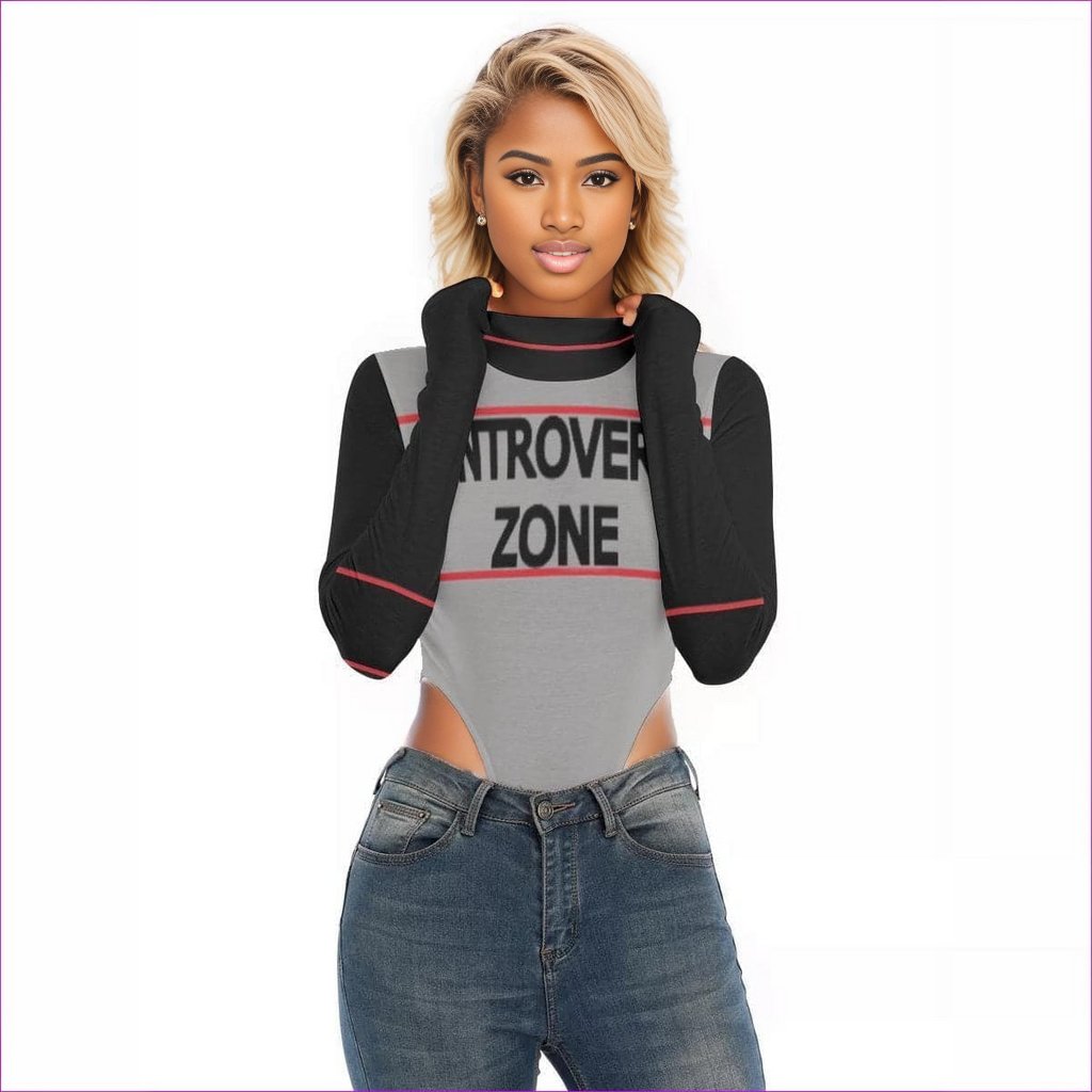 gray Introvert Zone Womens Turtleneck Long Sleeve Bodysuit - women's bodysuit at TFC&H Co.