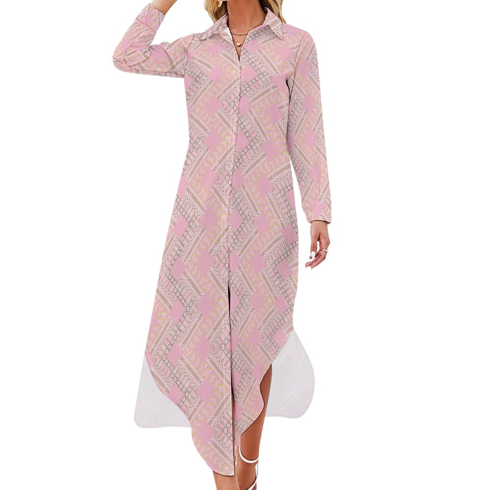 - Ishan Button Neck Long Sleeve Shirt Dress -3 colors - womens shirt dress at TFC&H Co.