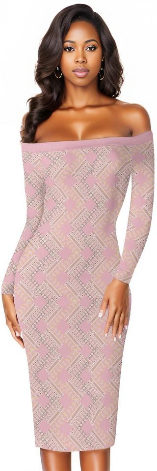 Pink S Ishan Women's Long Sleeve Off The Shoulder Lady Dress - women's dress at TFC&H Co.