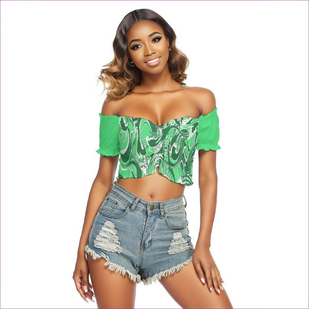 green - Ivy Womens Off-Shoulder Crop-Top - womens top at TFC&H Co.