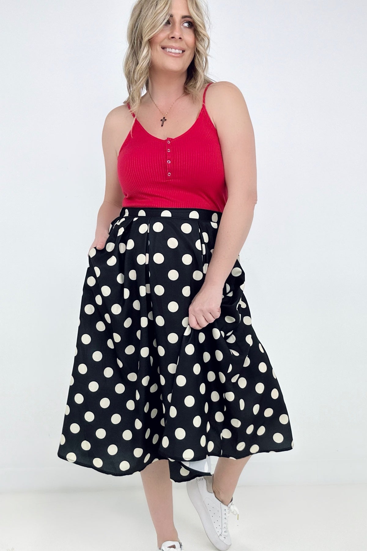 - Jade By Jane Polka Dot Pleated Midi Skirt - Ships from The US - womens skirts at TFC&H Co.