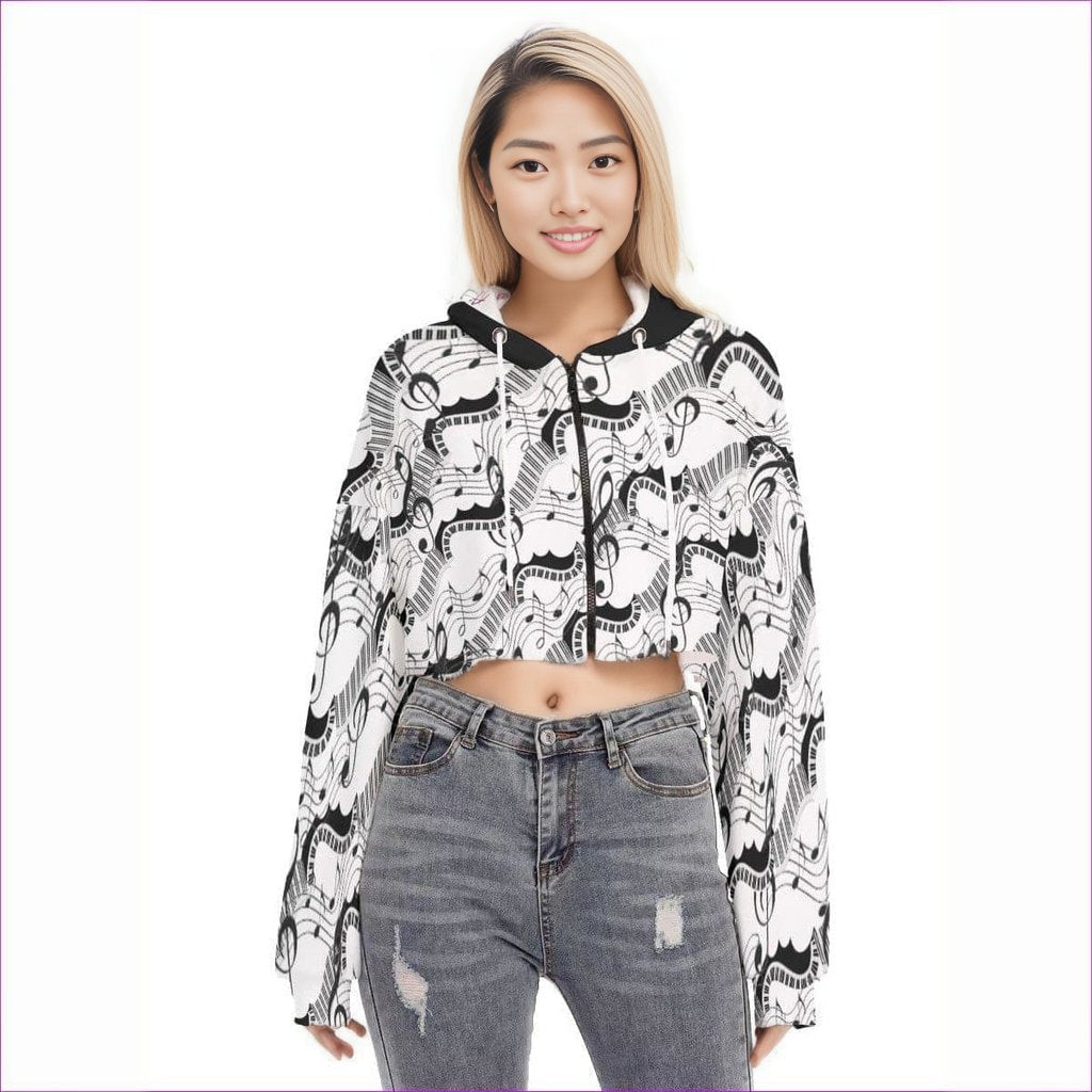 White - Keys Womens Cropped Hoodie With Zipper Closure - womens cropped hoodie at TFC&H Co.