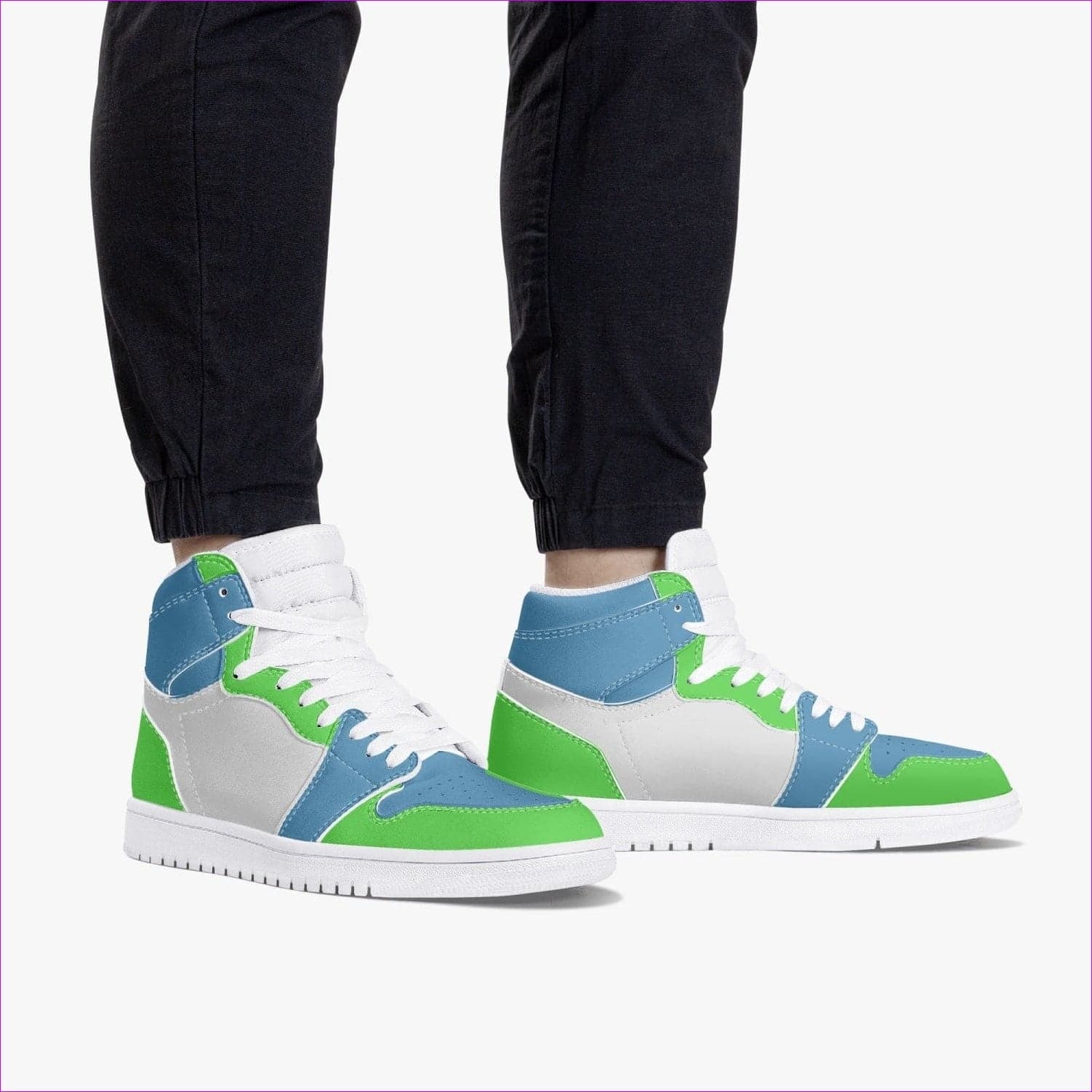 Kiwi Blue High-Top Leather Sneakers - unisex shoes at TFC&H Co.